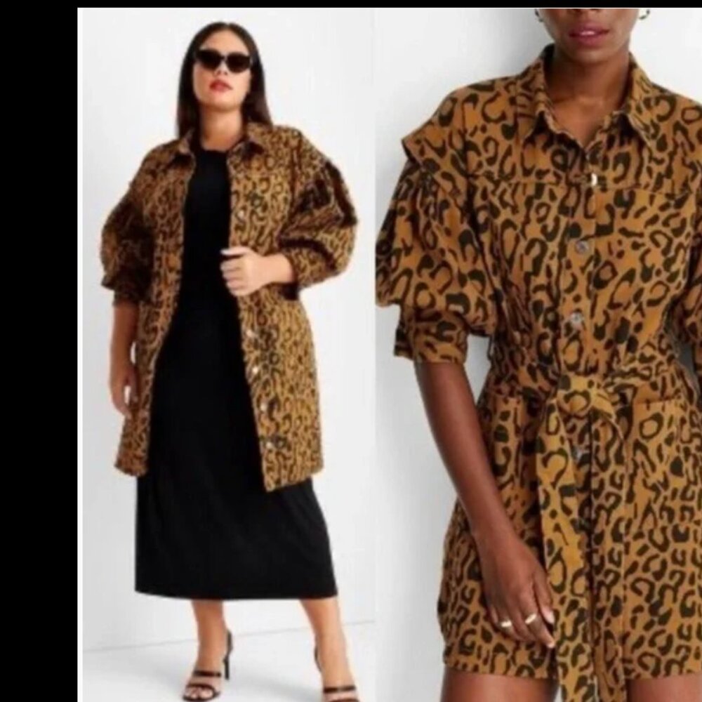 Future Collective Cheetah Print Trench Coat Size 12